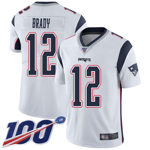 New England Patriots Football #12 Vapor Untouchable 100th Season Limited White Men Tom Brady Road NFL Jersey